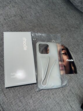 RHODE Light Gray Phone Case with Integrated Strap IPHONE 15 Pro w/ Stickers